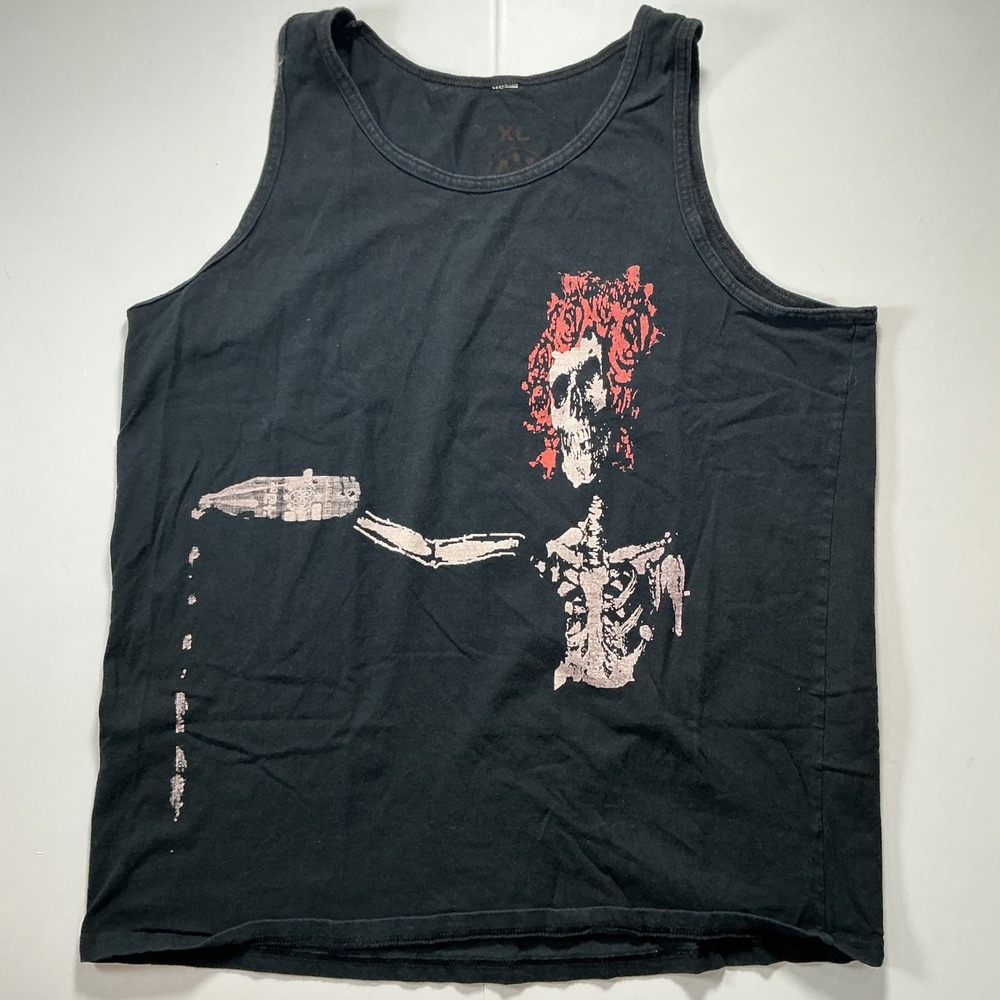 VTG Grateful Dead Rose Skull Tank Top Mens XL Black Streetwear Hippie 90s